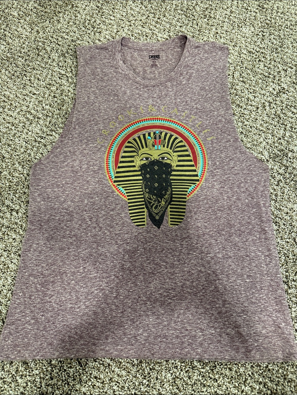 Crooks & Castles Pharaoh Graphic Muscle Tank Top Purple Heather Size Small